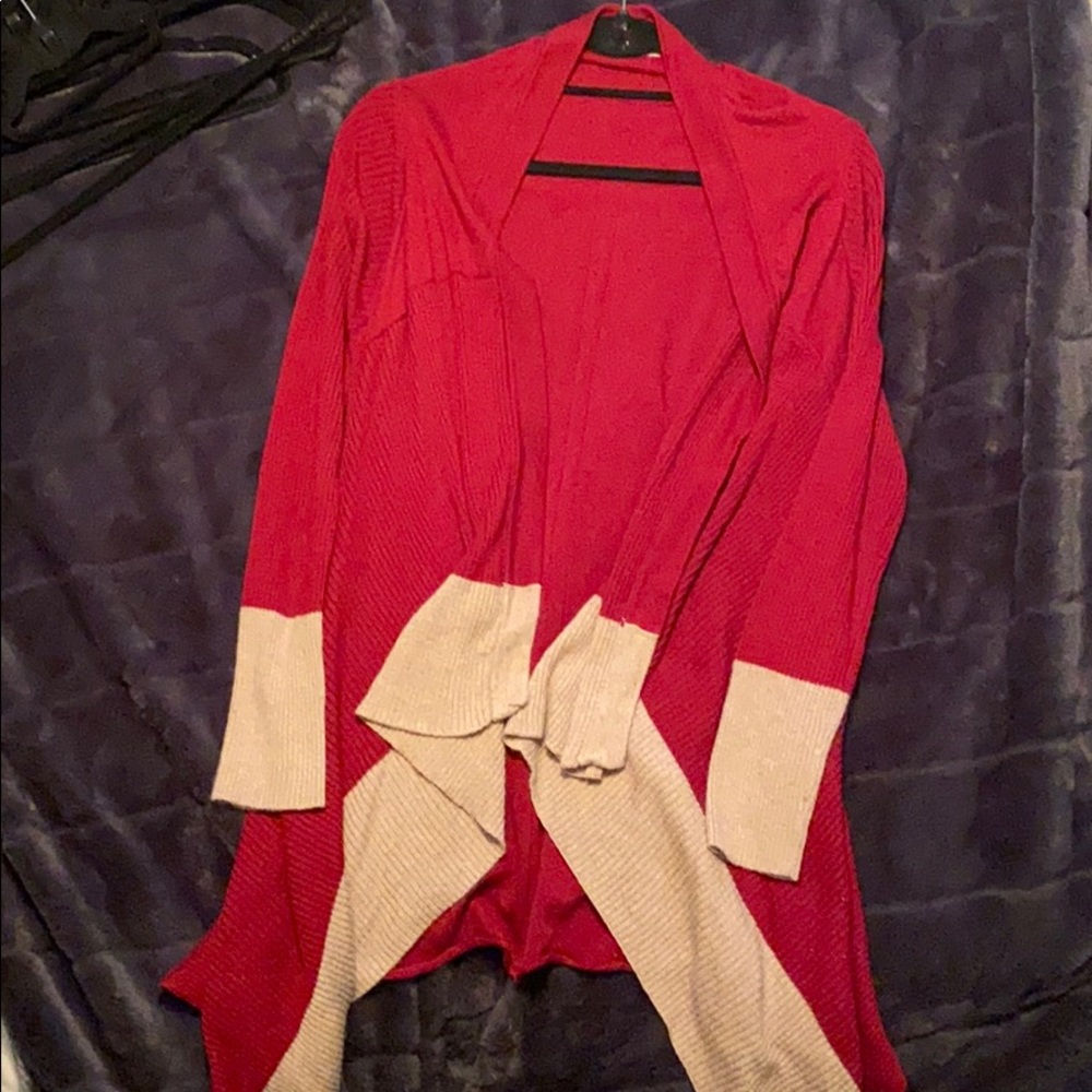 41 Hawthorn Red and Beige Long Cardigan